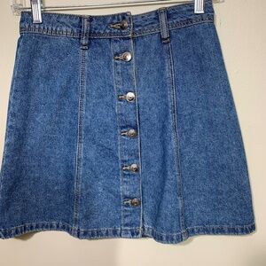 H&M Divided Denim Mini Skirt Womens Size 0 Blue Button Front High Waisted A-Line